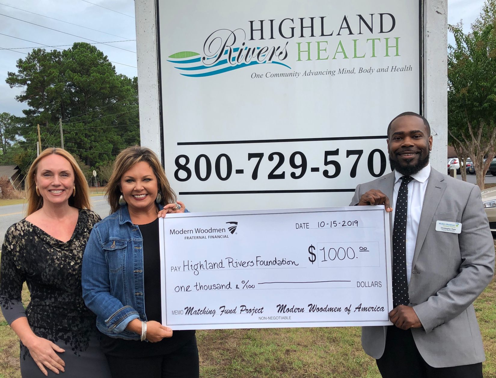 Highland Rivers Foundation receives donation from Modern Woodmen